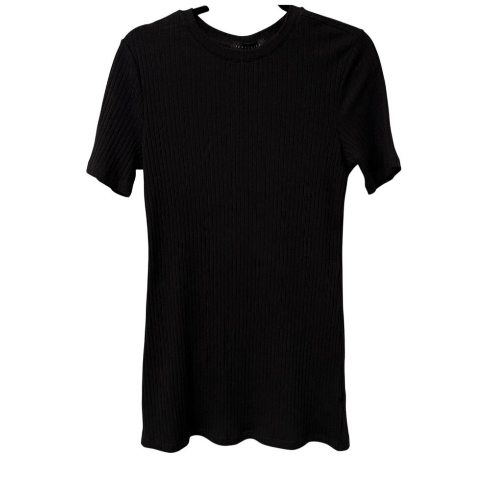 SANCTUARY BLACK DRESS RIBBED STRETCH BODYCON MINI SIZE XL MINIMALIST NEW $79 - Picture 1 of 6